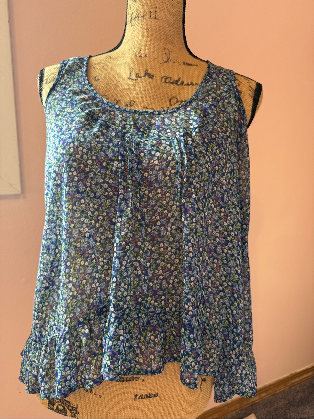 BOODY Blue Floral Sleeveless Ruffle-Hem Camisole